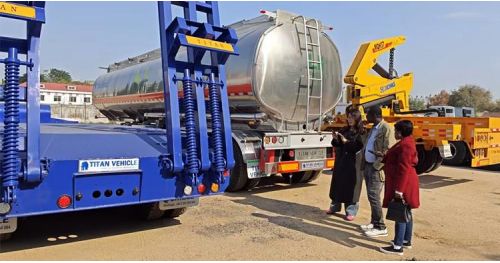 Guyana Customers Visit TITAN Factory to See Lowbed Trailer in Stock