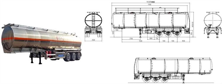 Drawing of Aluminum Fuel Tanker Trailer Price