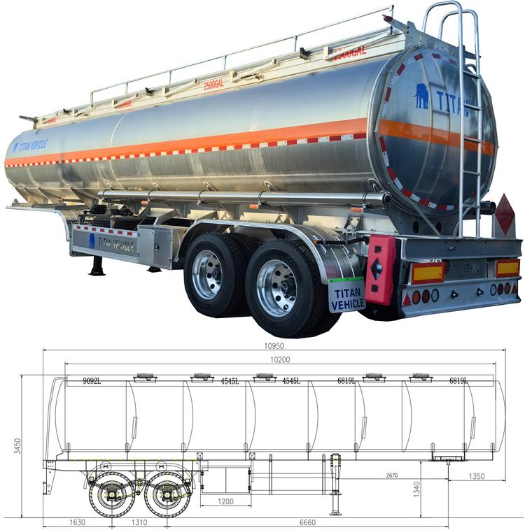 2 Axle 38000 Liters Aluminum Tanker Trailer for Sale In Burkina Faso