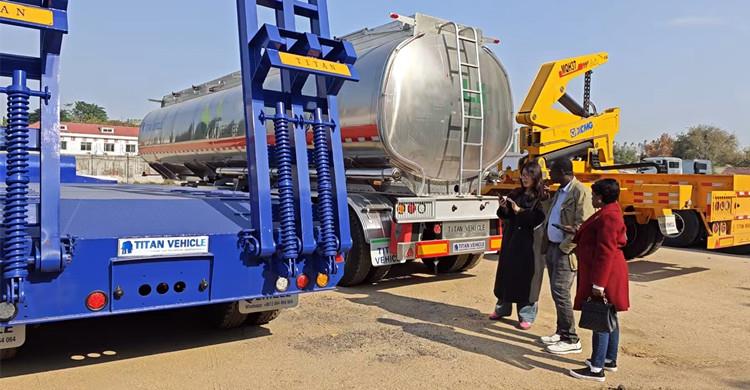 Guyana Customers Visit TITAN Factory to See Lowbed Trailer in Stock