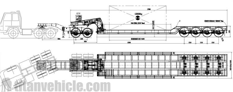 Drawing of Lowboy Truck Trailer for Sale