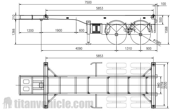Drawing of 20Ft Container Chassis Trailer for Sale