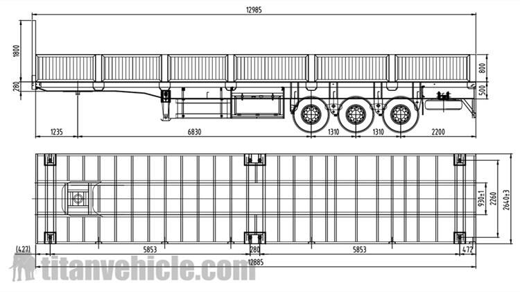Drawing of 3 Axle Drop Side Trailer Manufacturer