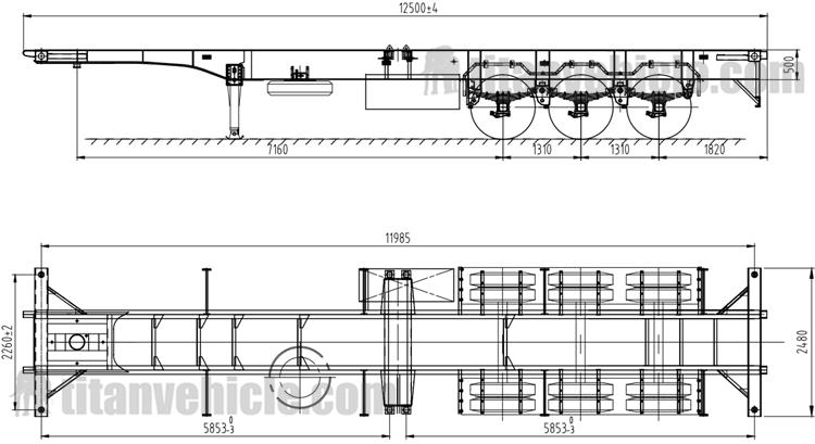 Drawing of 3 Axle 40 Foot Container Chassis Trailer Price
