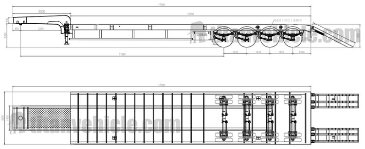 Drawing of 4 Axle Low Loader Trailer for Sale