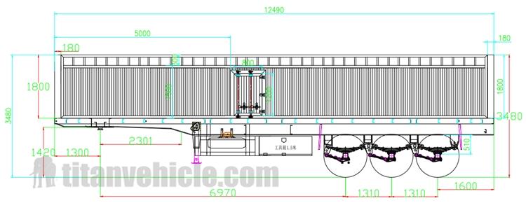 Drawing of 3 Axle 60 Ton Fence Cargo Semi Trailer