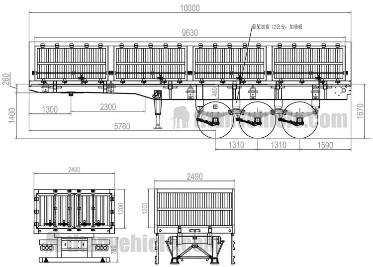 Drawing of 34 Ton 3 Axle Side Dump Trailer