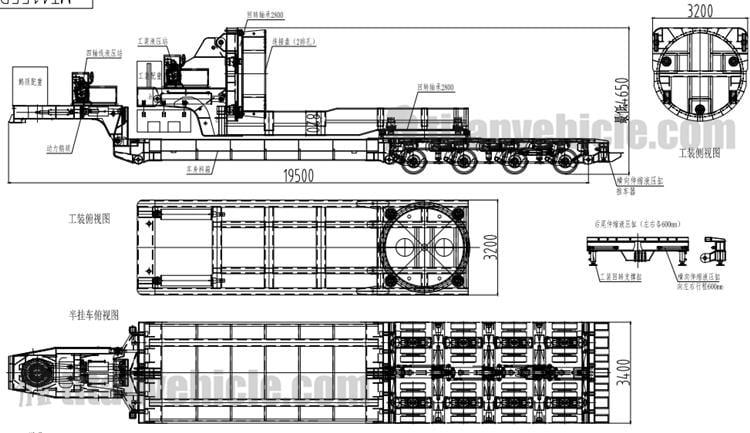 Drawing of 4 Axle Adapter Trailer for 80M Transportation