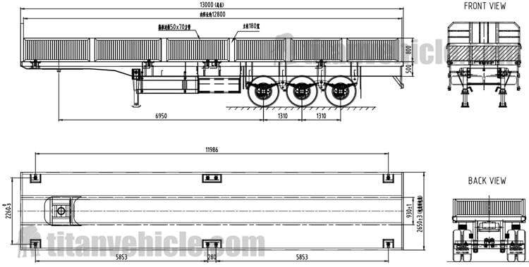 Drawning of 3 Axle 70 Ton Side Wall Semi Trailer for Sale