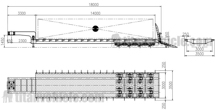 Drawing of 100 Ton 4 Line 8 Axle Low Bed Trailer