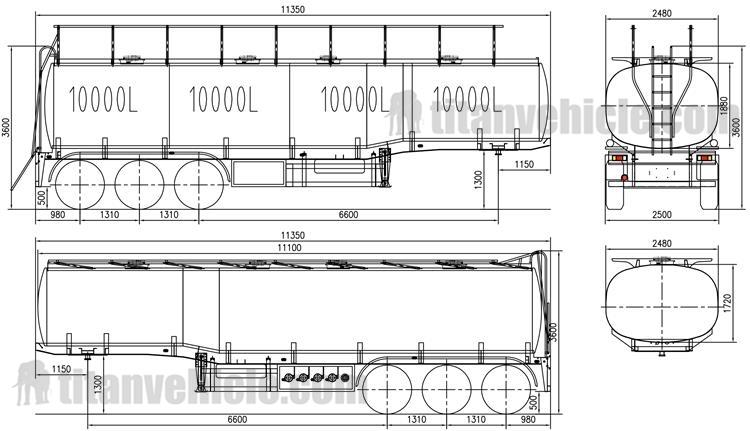 Drawing of Tri Axle Fuel Tanker Trailer for Sale Manufacturer