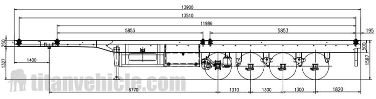 Drawing of 4 Axle 40 Foot Flatbed Semi Trailer