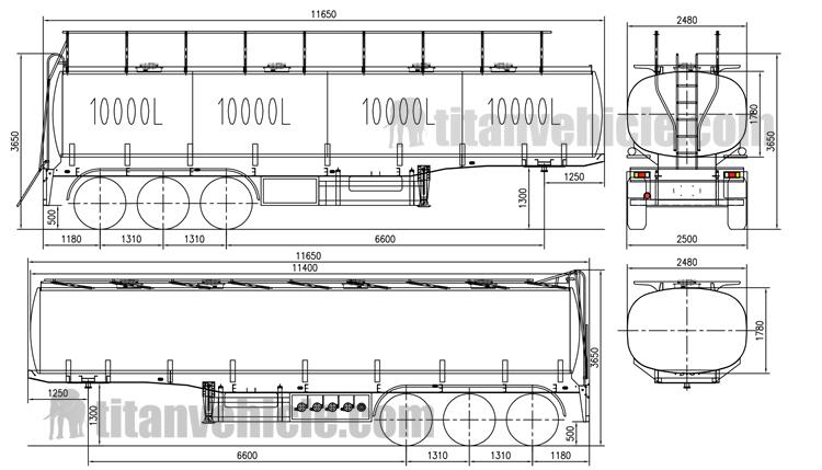 Drawing of 3 Axle 40000 Liters Petrol Tanker Trailer