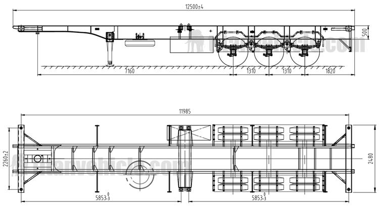 Drwaing of 40Ft Container Terminal Semi Trailer