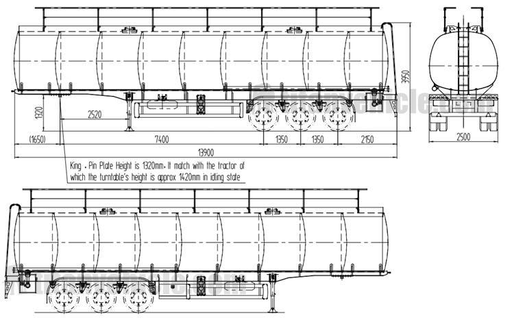 Drawing of Tri Axle Palm Oil Tanker Trailer for Sale