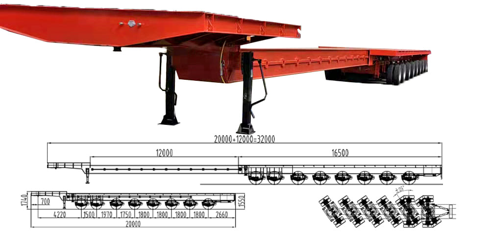  Limited Offer: 8 Axle 32M Extendable Trailer - Fast Delivery, FOB 38,600 USD 