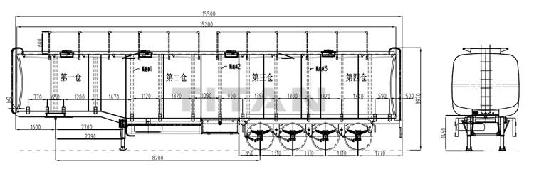 4 axle fuel tanker trailer technical specification drawing