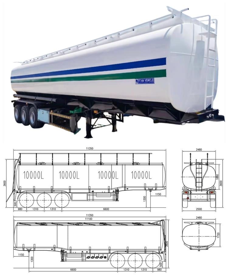 Drawing of 3 Axle 40000 Litres Fuel Tanker Trailer