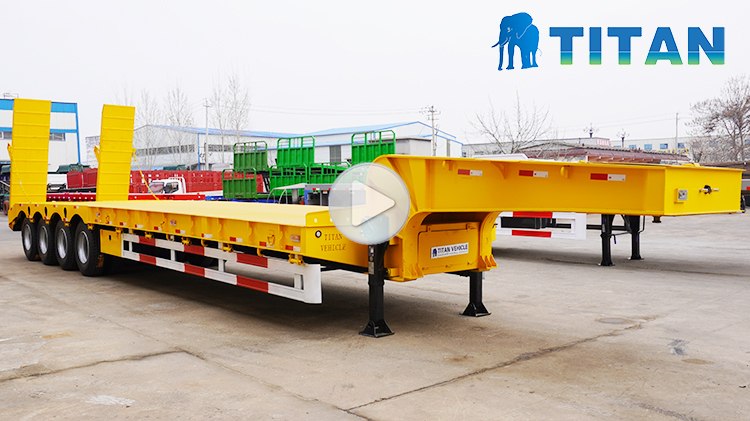 100 Ton 4 Axle Semi Low Bed Trailer for Sale with Hydraulic Ramp