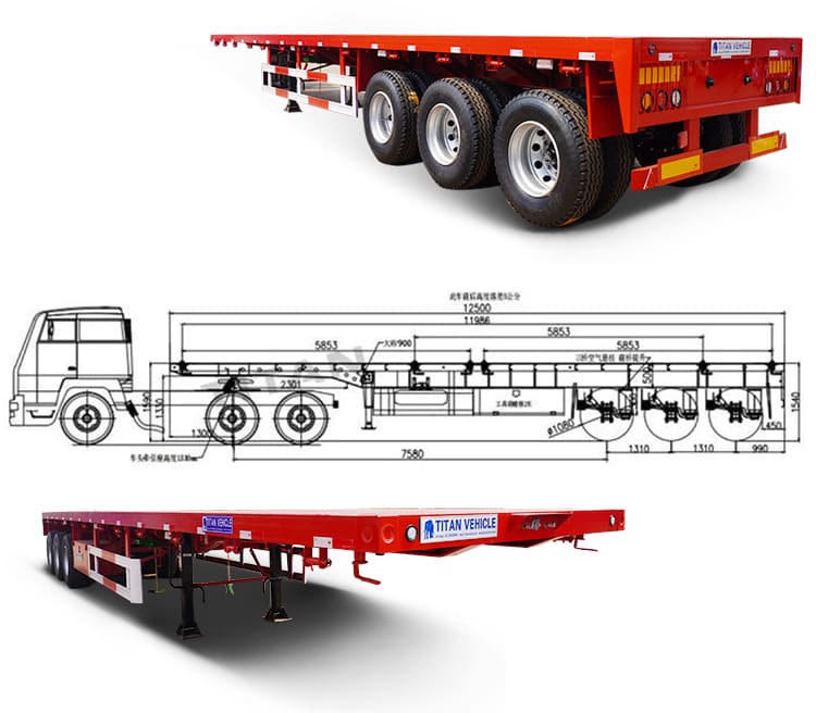 40Ft Tri Axle Flatbed Tractor Trailer with Air Suspension for Sale 