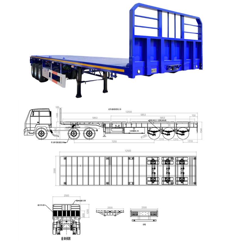 40FT Flatbed Tri Axle Trailer for Sale with Front Board