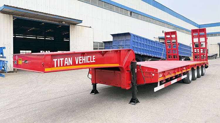 4 Axle 100 Ton Low Bed Semi Trailer Truck Price with Ramp for Sale in Tanzania  