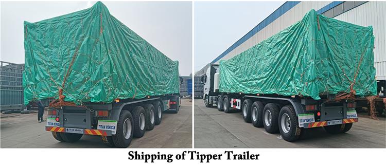 Overall dimension: 9900mm * 2500mm *3700mm Axles: 4 axles Suspension: Heavy duty mechanical suspension Tipping system: FC202 hydraulic cylinder Tire: 16 units King pin: 90# Landing gear: JOST Brake system: WABCO Electrical system: 24V, LED lights