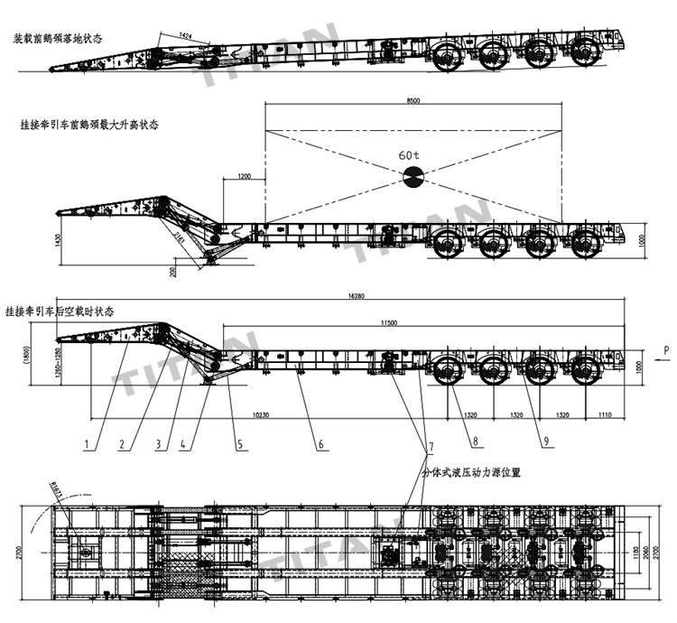 100 Ton Folding Neck Lowboy Trailer for Sale in Mongolia