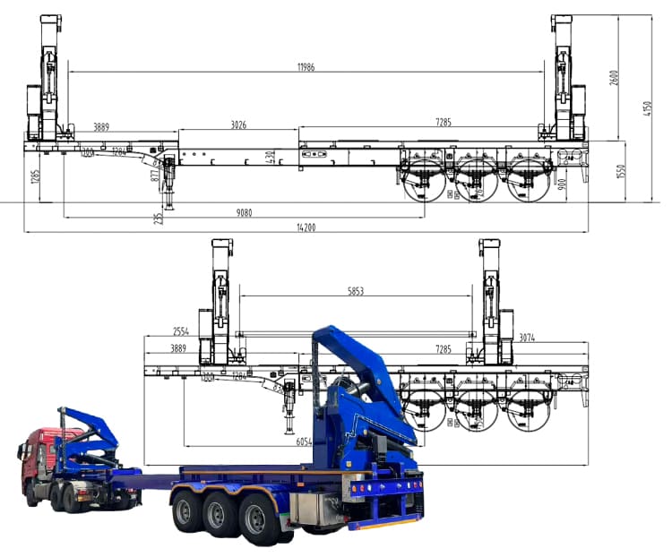 45 T Extendable Side Loader Trailer Price for Sale in Papua New Guinea