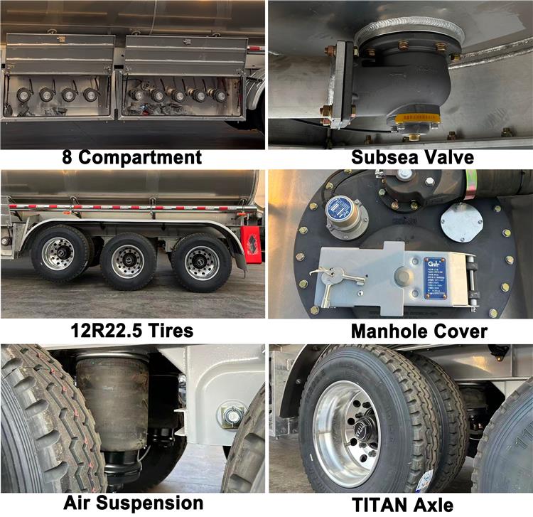 45000 Liters Aluminum Tanker Trailer with 8 Compartments for Sale in Jamaica